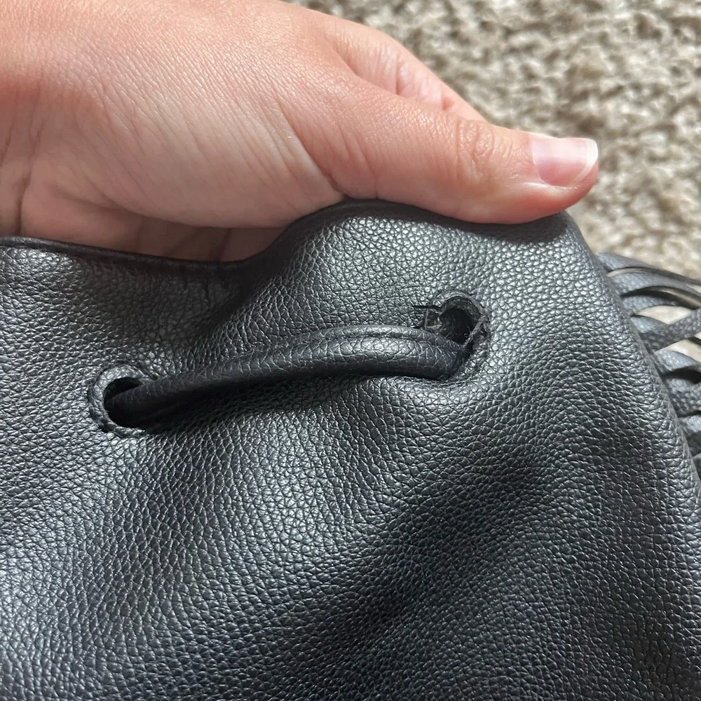 Victoria’s Secret Limited Edition Black Vegan Leather Drawstring Fringe Backpack